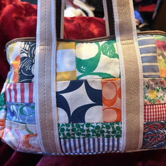 Gorgeous Vintage COACH 10454 Patchwork Handbag Multicolor Canvas & Leather Y2K - Picture 2 of 13